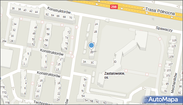 Zielona Góra, Spawaczy, 1D, mapa Zielona Góra