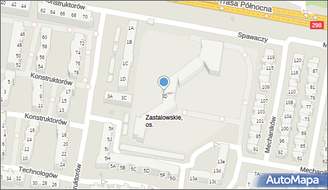 Zielona Góra, Spawaczy, 3D, mapa Zielona Góra