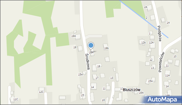 Bluszczów, Środkowa, 18A, mapa Bluszczów