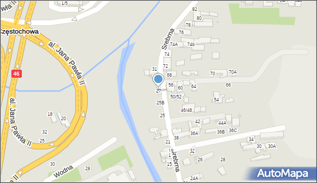 Częstochowa, Srebrna, 27, mapa Częstochowy