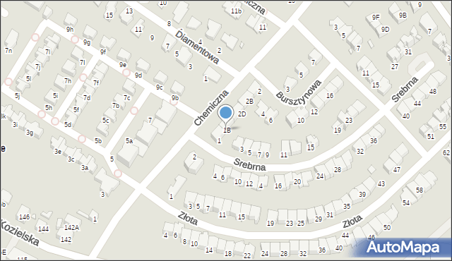 Gliwice, Srebrna, 1B, mapa Gliwic