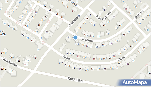 Gliwice, Srebrna, 4, mapa Gliwic