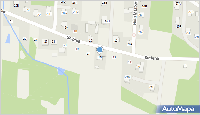 Huta Mazowszańska, Srebrna, 15, mapa Huta Mazowszańska