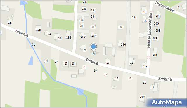 Huta Mazowszańska, Srebrna, 18, mapa Huta Mazowszańska