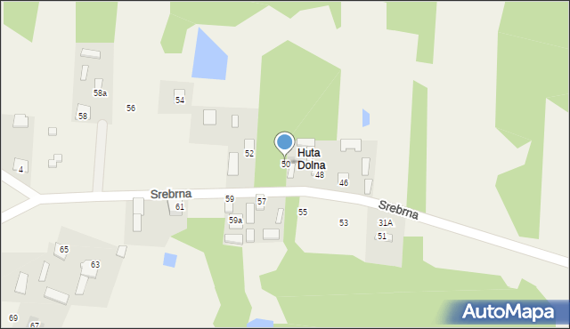 Huta Mazowszańska, Srebrna, 50, mapa Huta Mazowszańska