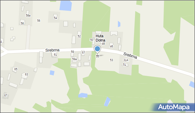Huta Mazowszańska, Srebrna, 55, mapa Huta Mazowszańska