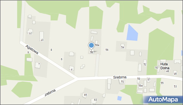 Huta Mazowszańska, Srebrna, 58, mapa Huta Mazowszańska