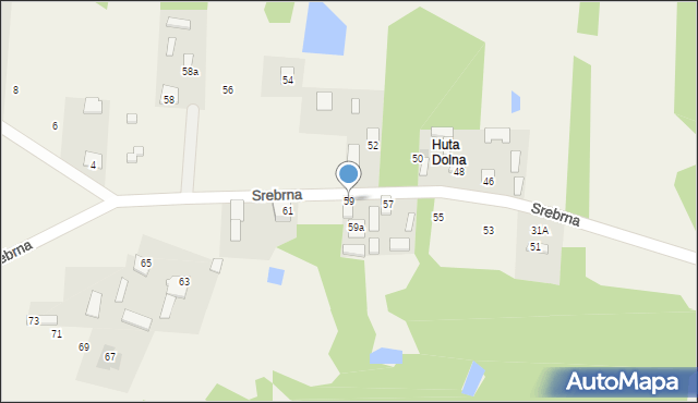 Huta Mazowszańska, Srebrna, 59, mapa Huta Mazowszańska