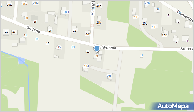 Huta Mazowszańska, Srebrna, 9, mapa Huta Mazowszańska