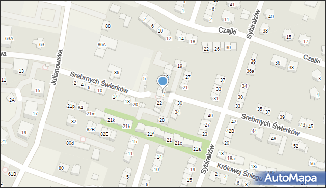 Julianów, Srebrnych Świerków, 7, mapa Julianów