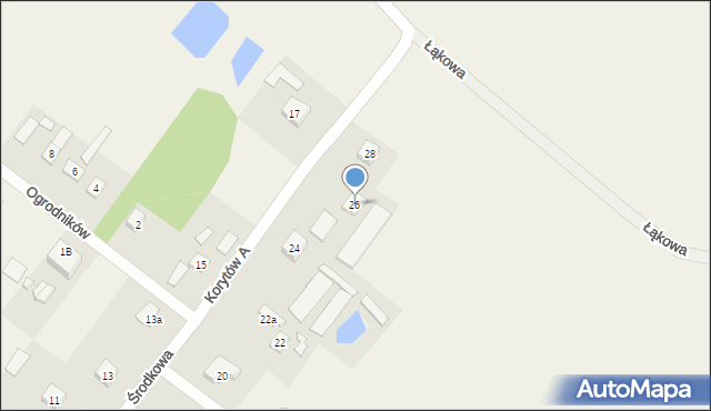 Korytów A, Środkowa, 26, mapa Korytów A