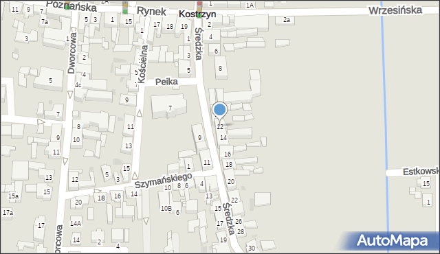 Kostrzyn, Średzka, 12, mapa Kostrzyn