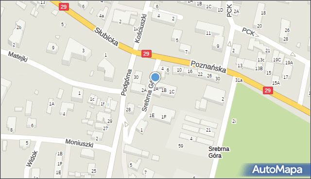 Krosno Odrzańskie, Srebrna Góra, 1A, mapa Krosno Odrzańskie