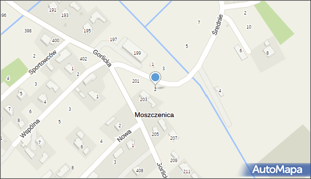 Moszczenica, Średnie, 2, mapa Moszczenica