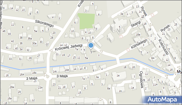 Myślenice, Średniawskiego Andrzeja, 3, mapa Myślenice