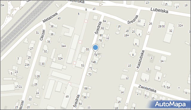 Radom, Średnia, 74, mapa Radomia