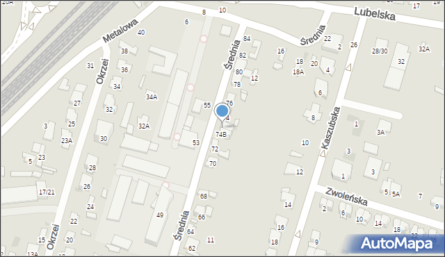 Radom, Średnia, 74A, mapa Radomia