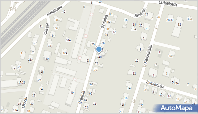 Radom, Średnia, 74B, mapa Radomia