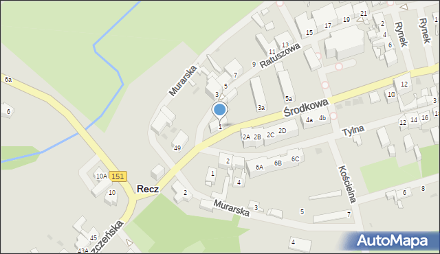Recz, Środkowa, 1, mapa Recz