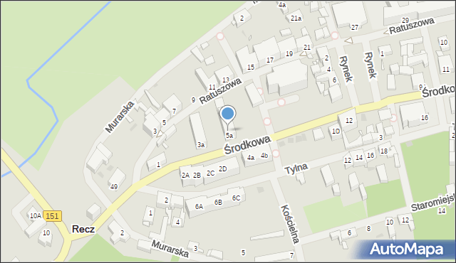 Recz, Środkowa, 5b, mapa Recz