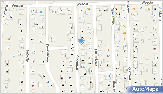 Rybie, Środkowa, 9, mapa Rybie