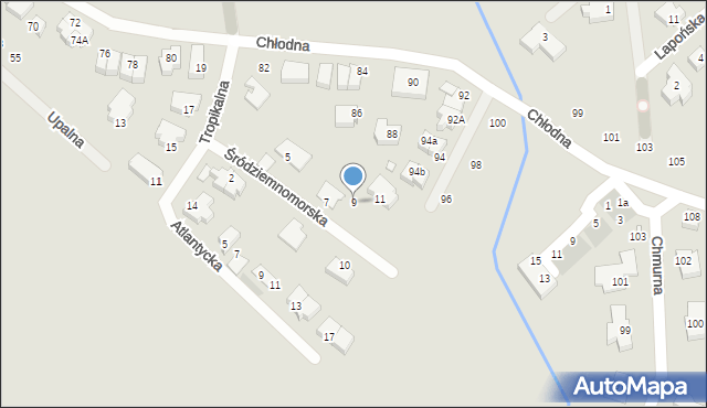 Szczecin, Śródziemnomorska, 9, mapa Szczecina