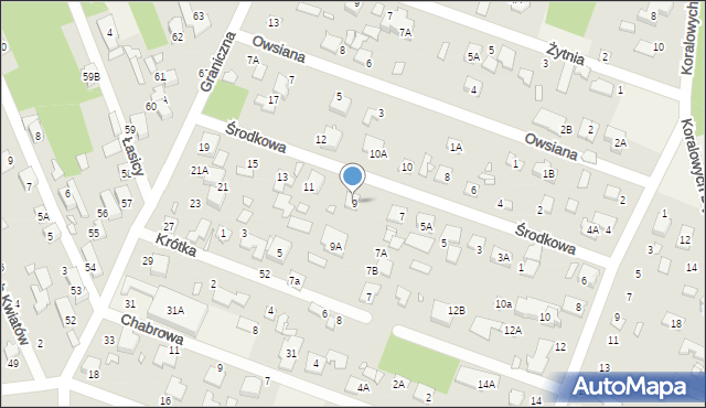 Zalesie Górne, Środkowa, 9, mapa Zalesie Górne