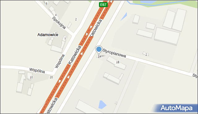 Adamowice, Styropianowa, 1A, mapa Adamowice