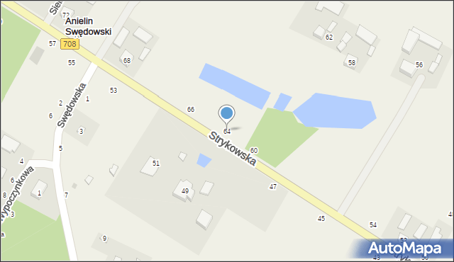 Anielin Swędowski, Strykowska, 64, mapa Anielin Swędowski