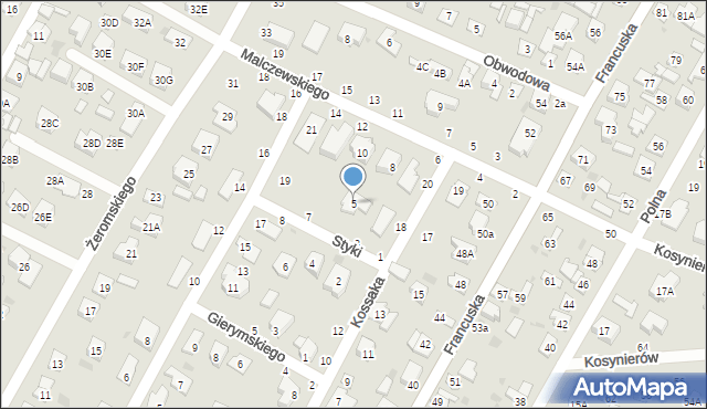 Biała Podlaska, Styki Jana, 5, mapa Białej Podlaskiej