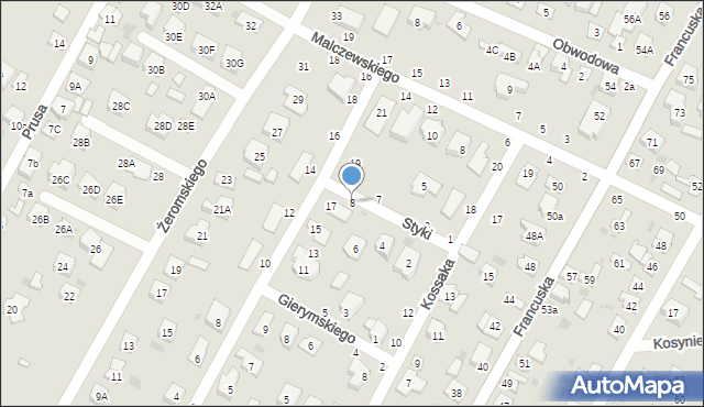 Biała Podlaska, Styki Jana, 8, mapa Białej Podlaskiej