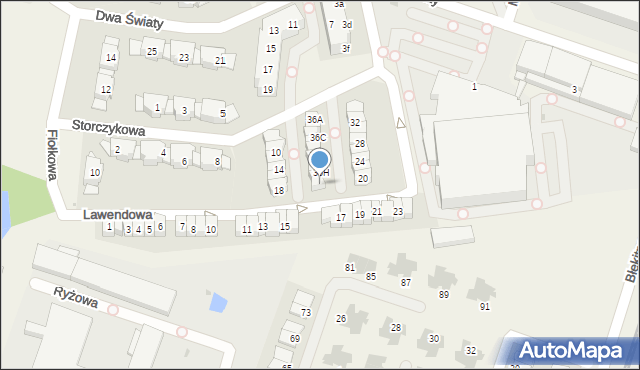 Bielany Wrocławskie, Storczykowa, 36J, mapa Bielany Wrocławskie