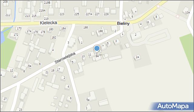 Bieliny, Starowiejska, 9A, mapa Bieliny