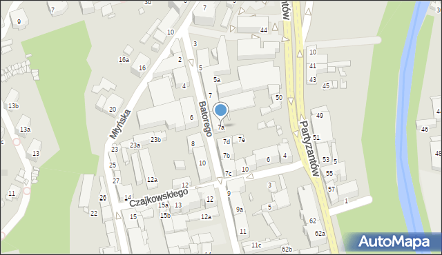 Bielsko-Biała, Stefana Batorego, 7a, mapa Bielsko-Białej