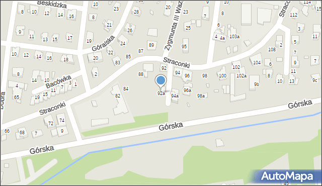 Bielsko-Biała, Straconki, 92a, mapa Bielsko-Białej