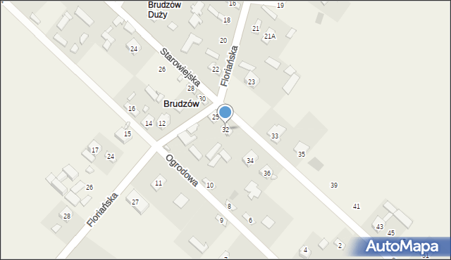 Brudzów, Starowiejska, 32, mapa Brudzów