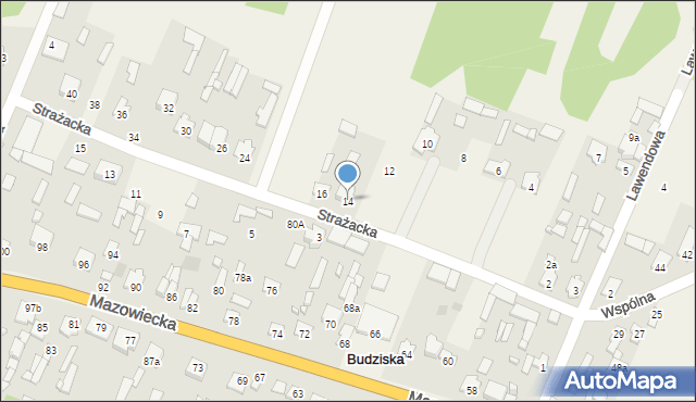 Budziska, Strażacka, 14, mapa Budziska