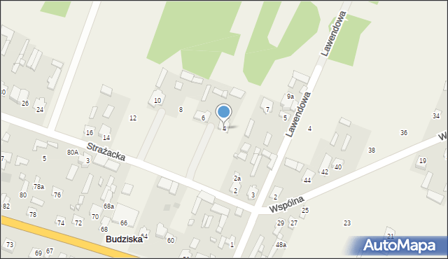 Budziska, Strażacka, 4, mapa Budziska