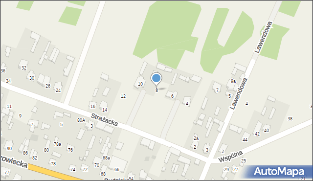 Budziska, Strażacka, 8, mapa Budziska