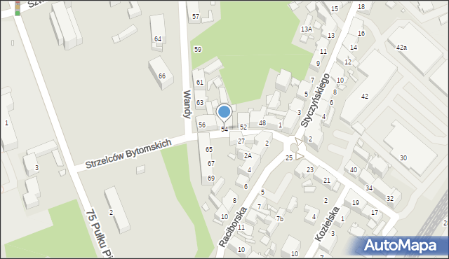Chorzów, Strzelców Bytomskich, 54, mapa Chorzów