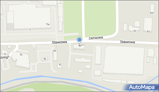 Cieszyn, Stawowa, 50, mapa Cieszyna