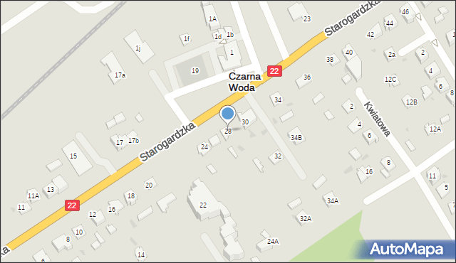 Czarna Woda, Starogardzka, 28, mapa Czarna Woda