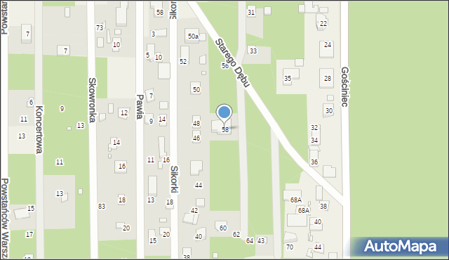 Czarnów, Starego Dębu, 58, mapa Czarnów