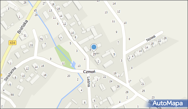 Czmoń, Strażacka, 15, mapa Czmoń