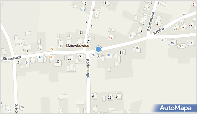 Dziewkowice, Strzelecka, 28, mapa Dziewkowice