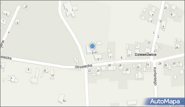 Dziewkowice, Strzelecka, 3, mapa Dziewkowice