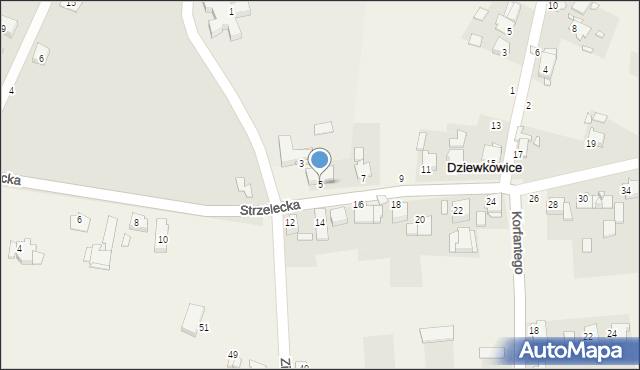 Dziewkowice, Strzelecka, 5, mapa Dziewkowice