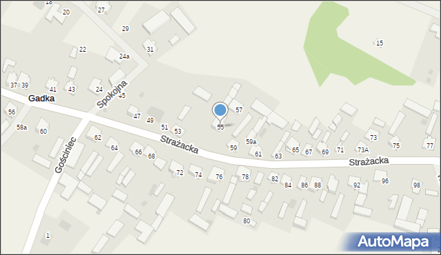 Gadka, Strażacka, 55, mapa Gadka