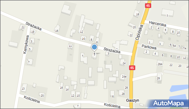 Gaszyn, Strażacka, 5, mapa Gaszyn