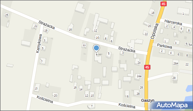 Gaszyn, Strażacka, 7, mapa Gaszyn